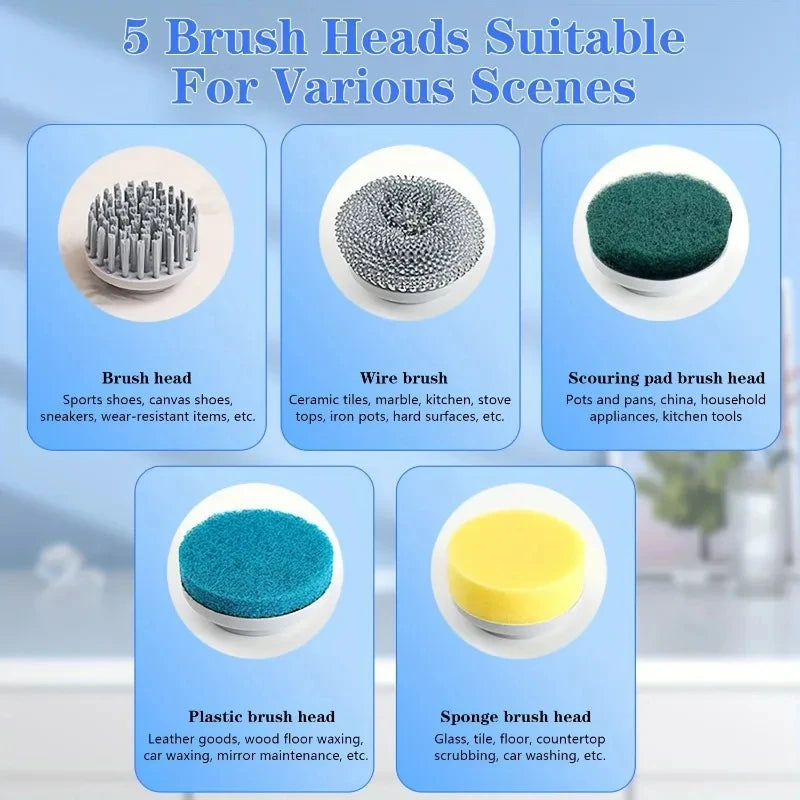 TurboClean 5X™ | Brosse Électrique Rotative Rechargeable 5 Embouts & 3 Vitesses