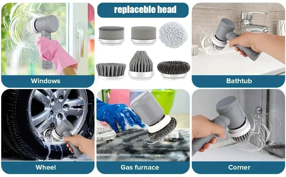 Cordless Electric Spin Scrubber with 5 Brush Heads